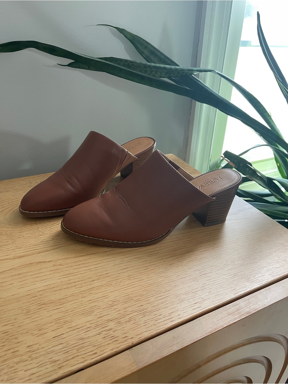 J. Crew Brown Leather Block Heel Mules
